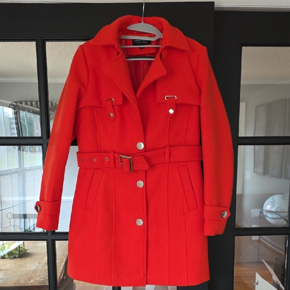 Coalition La Jackets & Blazers - Vibrant Orange Trench Coat with Belt